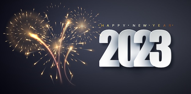 Nuovo anno 2023 con fuochi d'artificio concept per volantino banner poster vacanza