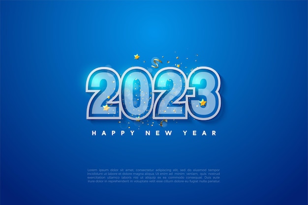 투명한 파란색 숫자가 있는 2023년 새해.