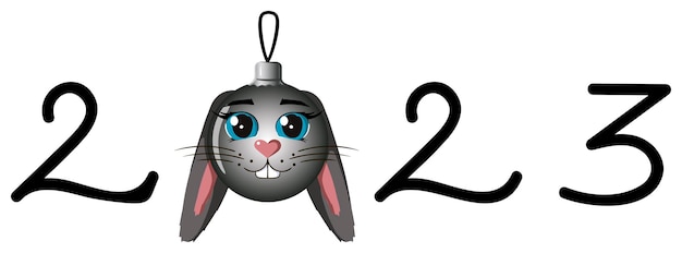 New year 2023, year of the black water rabbit. black christmas ball in the form of a rabbit