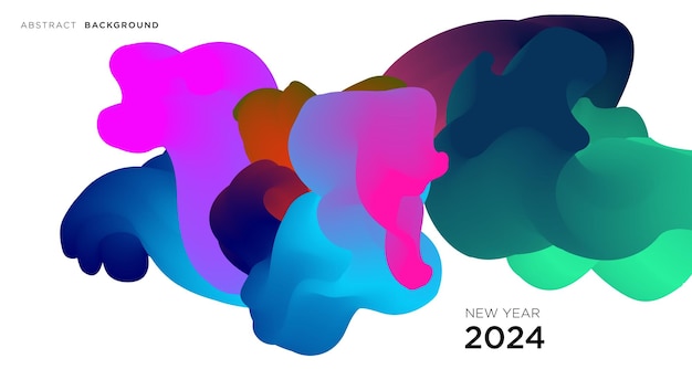 Обложка календаря на новый год 2024 и дизайн баннера поздравительной открытки с красочным абстрактным жидким фоном