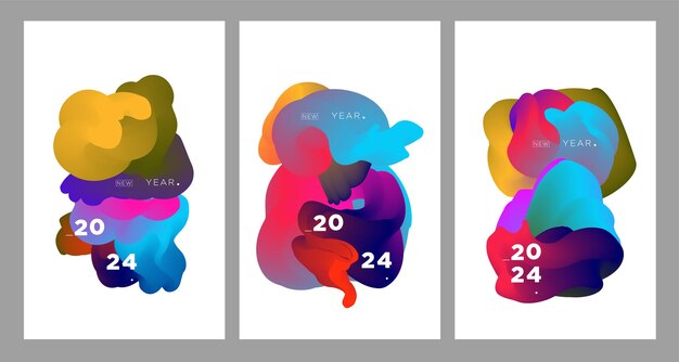 新年 2024 カレンダー カバーとカラフルな抽象的な流体背景デザインのグリーティング カード