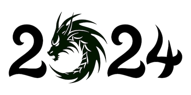 New Year 2024 calendar numbers with the Dragon silhouette Symbol of 2024 Vector illustration