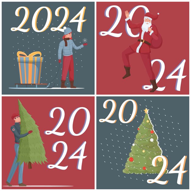 Premium Vector New year 2024 cards set