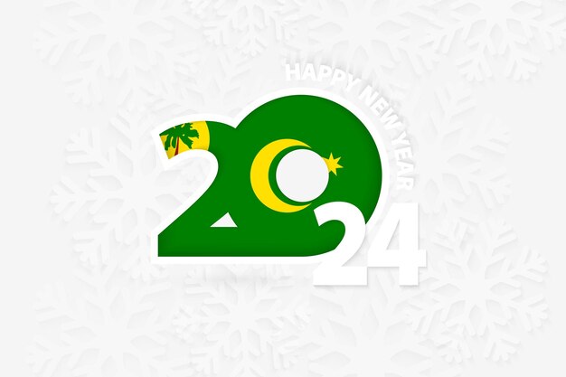 New Year 2024 for Cocos Islands on snowflake background