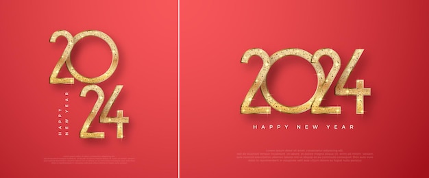 豪華で美しい金と金の輝きの数字を使用した新年 2024 デザイン プレミアムベクター 2024 年の新年のご挨拶とお祝いのためのデザイン