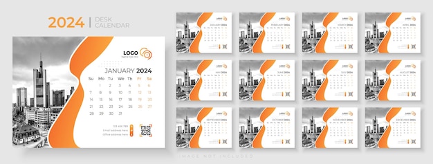 New year 2024 desk calendar template