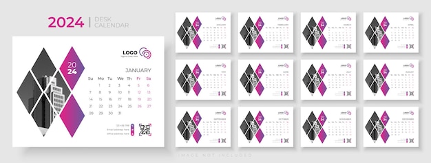 Vector new year 2024 desk calendar template