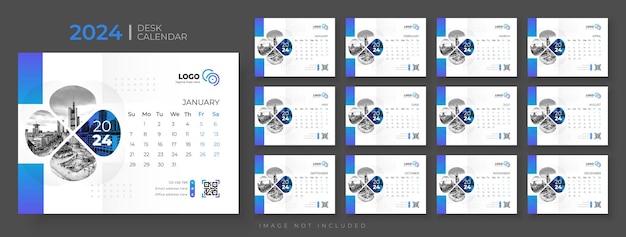 New year 2024 desk calendar template