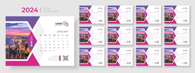 New year 2024 desk calendar template