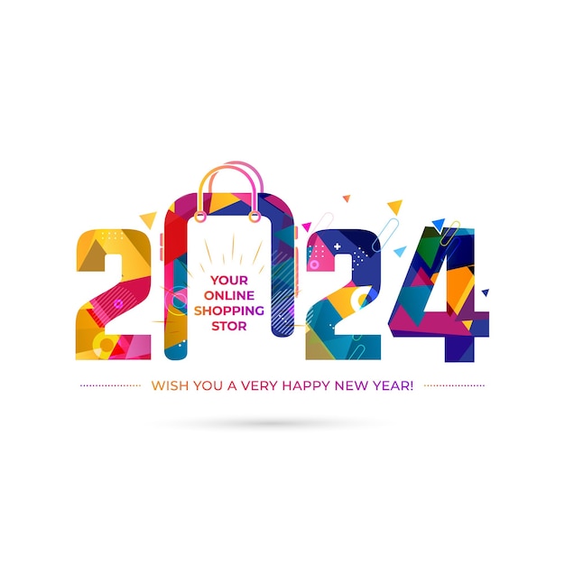 Vettore nuovo anno 2024 web digitale online shopping banner pubblicitario concetto di poster