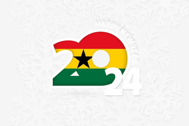 Vector new year 2024 for ghana on snowflake background