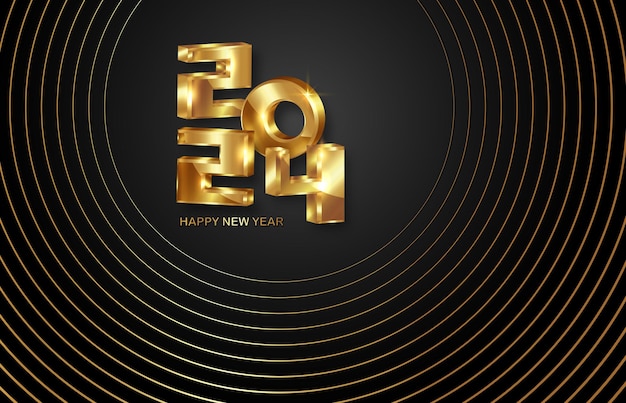 New year 2024 gold numbers decorative greeting black card 2024 happy new year luxury circles