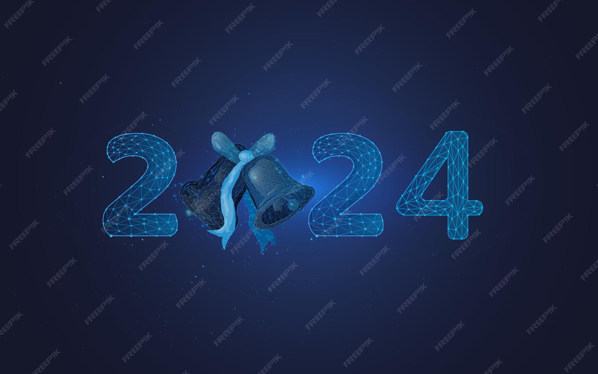 Premium Vector New year 2024 and jingle bells in wireframe style