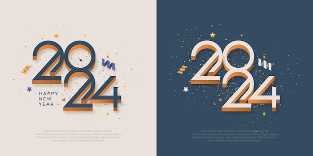 カラフルなレトロなコンセプトを持つ新年2024年数バナーポスターまたはソーシャルメディアとカレンダーの新年の挨拶のためのプレミアムカラフルなデザイン
