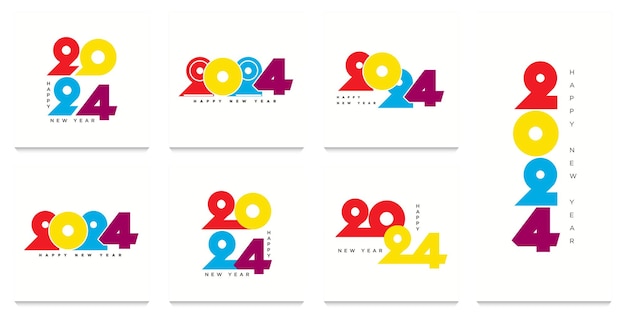 New year 2024 numbers with different number models in different positions with beautiful colors