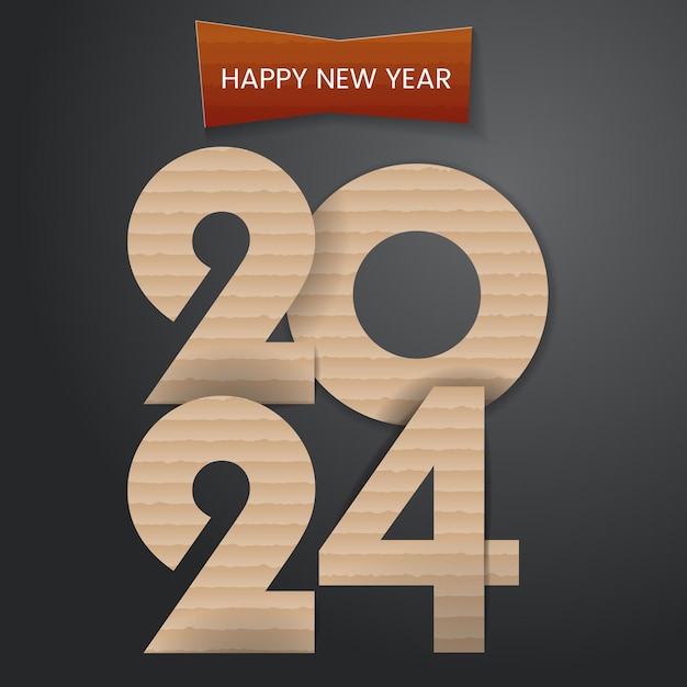 new year 2024 paper cut 3D numbers packaging style Decorative greeting card 2024 Happy New Year Ch