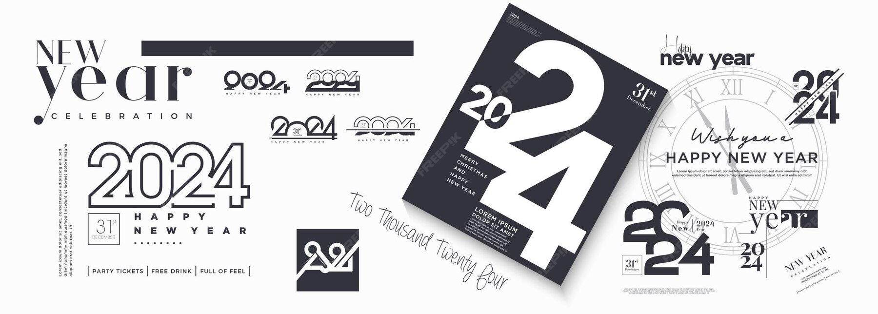 Premium Vector New Year 2024 poster with simple coloring and a very