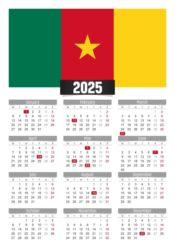 Premium Vector | New year 2025 calendar with Cameroon flag and public