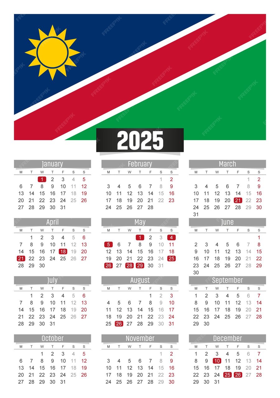 Premium Vector | New year 2025 calendar with Namibia flag and public