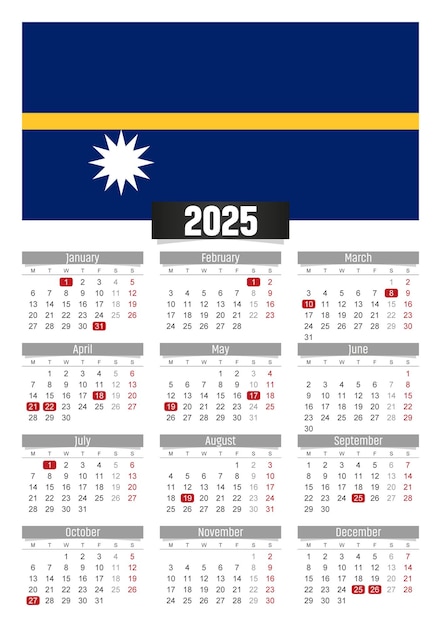 Premium Vector | New year 2025 calendar with Nauru flag and public