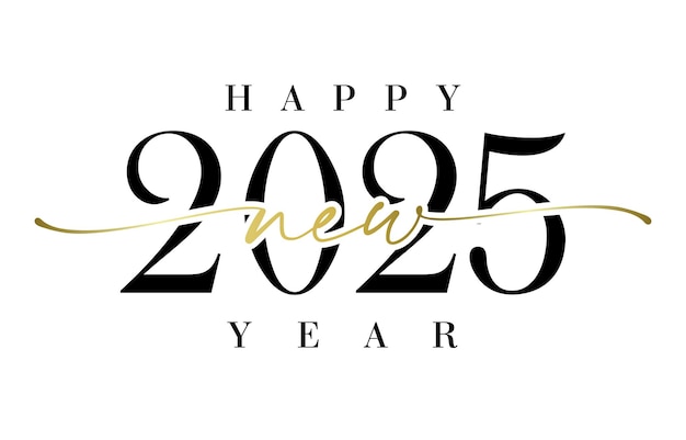 New Year 2025 creative banner with cute isolated number 20 25 black and golden elements