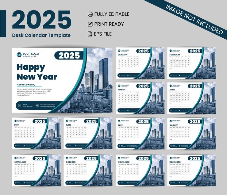 Вектор новый дизайн настольного календаря 2025 года ежемесячно и ежегодно