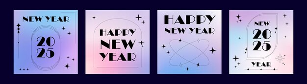 new year 2025 square card set modern design post templates aesthetic gradient backgrounds