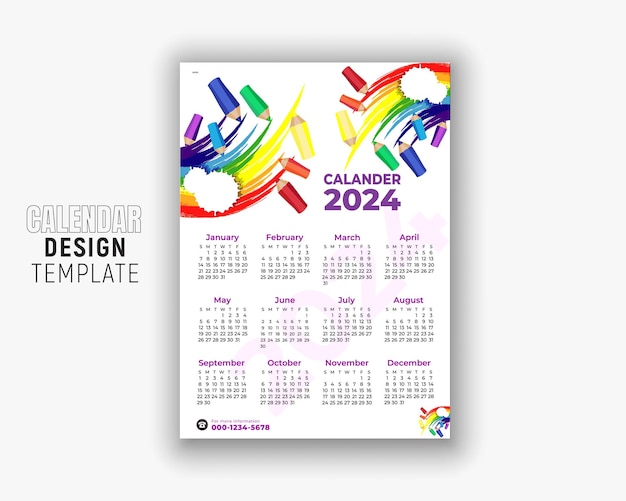 New year 24 calendar and colorful abstract business template design