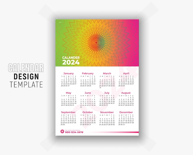 New year 24 calendar and colorful abstract business template design