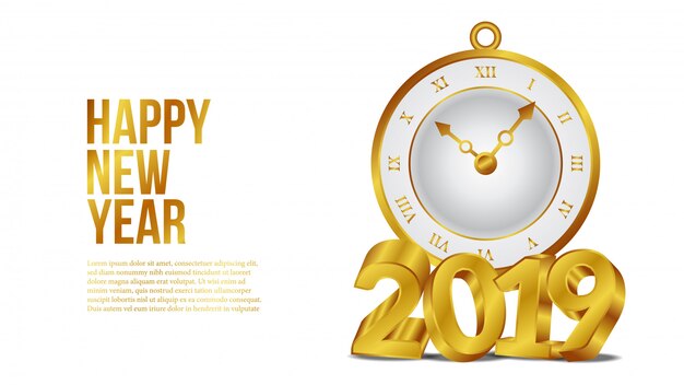 New year 3d golden number with watch