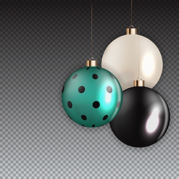 透明な背景に新年とクリスマスボール。ベクトルイラスト