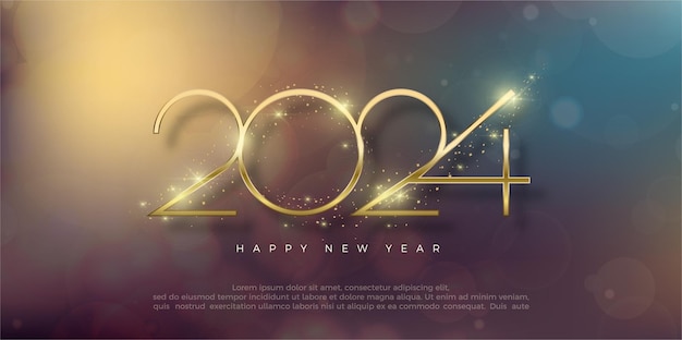 New year background with gold 2024 numbers on bokeh background Premium vector design for banner post