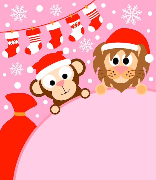 Vector new year background with monkey and lion