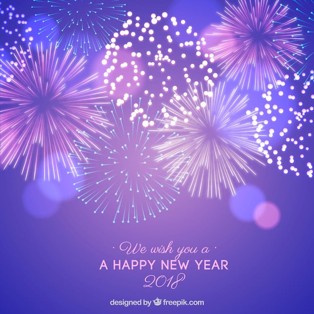 New year background with purple fireworks