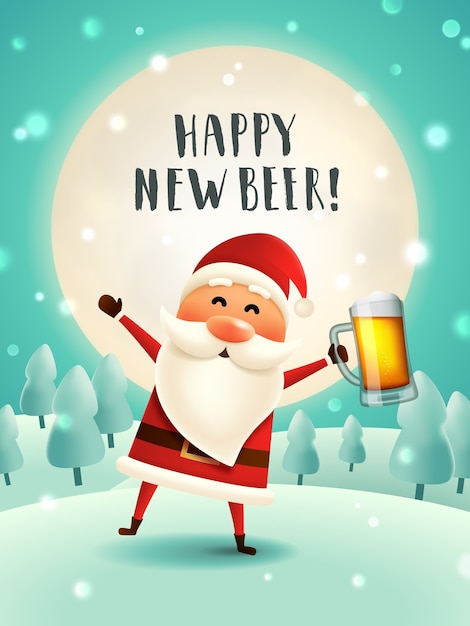 Vector new year beer greeting card.