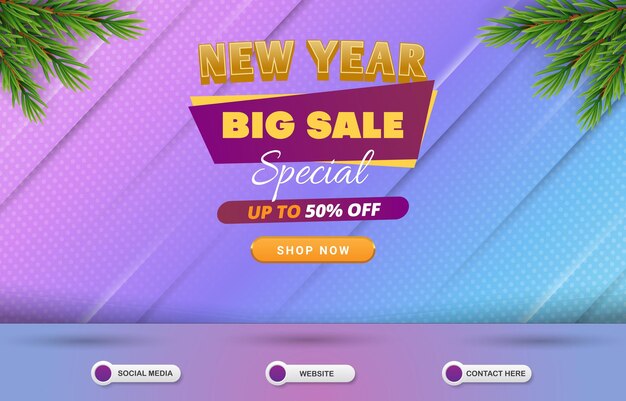 New year big sale template banner with blank space for product with abstract blue and purple gradient background