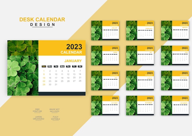 New year business desk calendar 2023 modern shape style