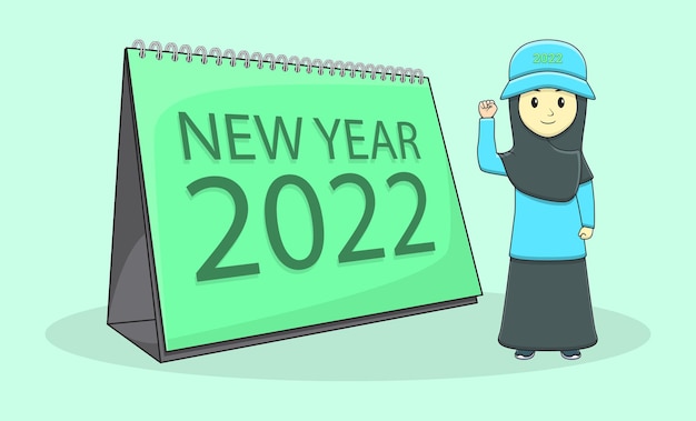 Vector new year calendar isometric with female