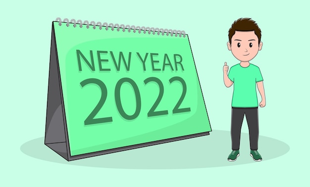 Vector new year calendar isometric with man give thumb