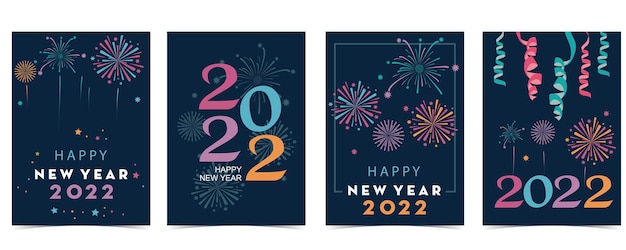 New year card collection with firework,frame,star.Vector illustration for poster,postcard,banner,cover