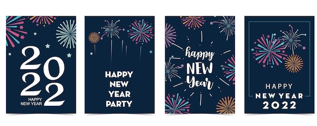 New year card collection with firework,frame,star.vector illustration for poster,postcard,banner,cover