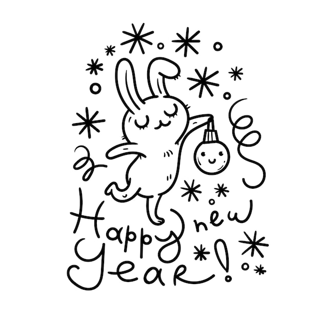 Vector new year card with hare chinese calendar symbol vector holiday poster funny animal cheerful rabbiti funny hare print anthropomorphic character for desing