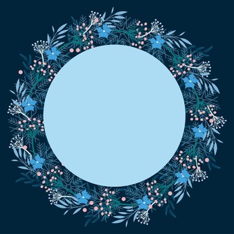 Un biglietto di capodanno con foglie e fiori nei toni del blu