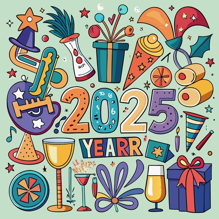 Vector new year celebration 2025 party and festive decor