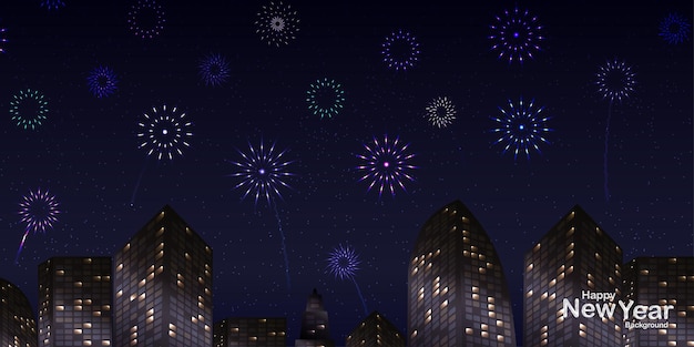 New year celebration event background, fireworks in the night sky with snow