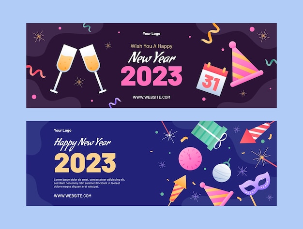 New year celebration horizontal banner template