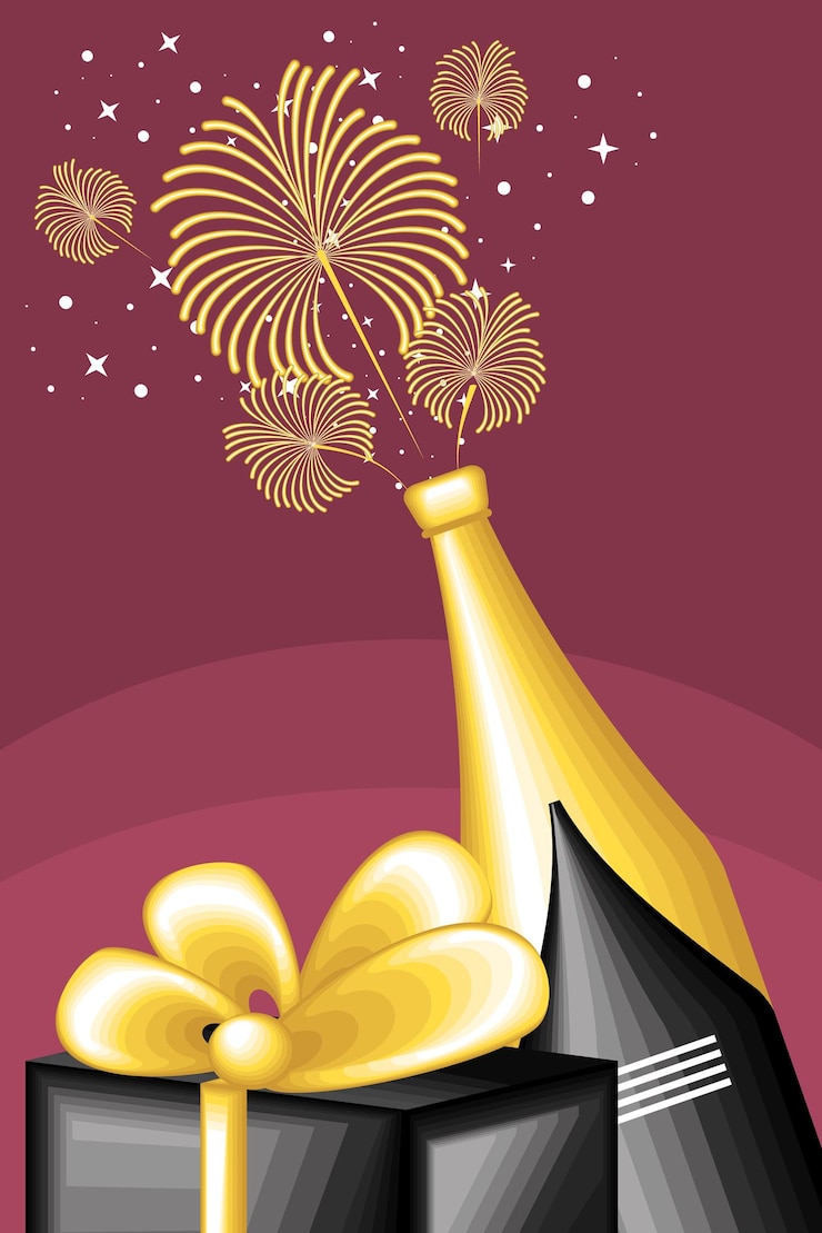 Vector new year champagne and gifts