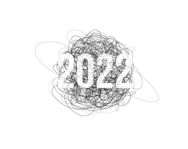 New year chaos pencil drawn thread scrawl drawing lines clew background with numbers creative