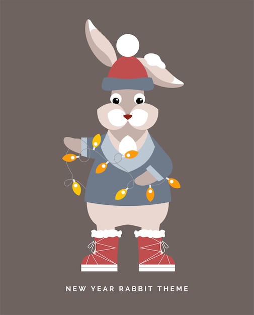 Vector new year and christmas bunny