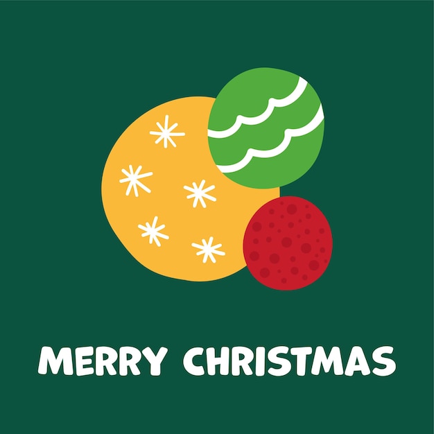 New year and Christmas card with toys. Green, yellow and red ball. Perfect for printing postcards